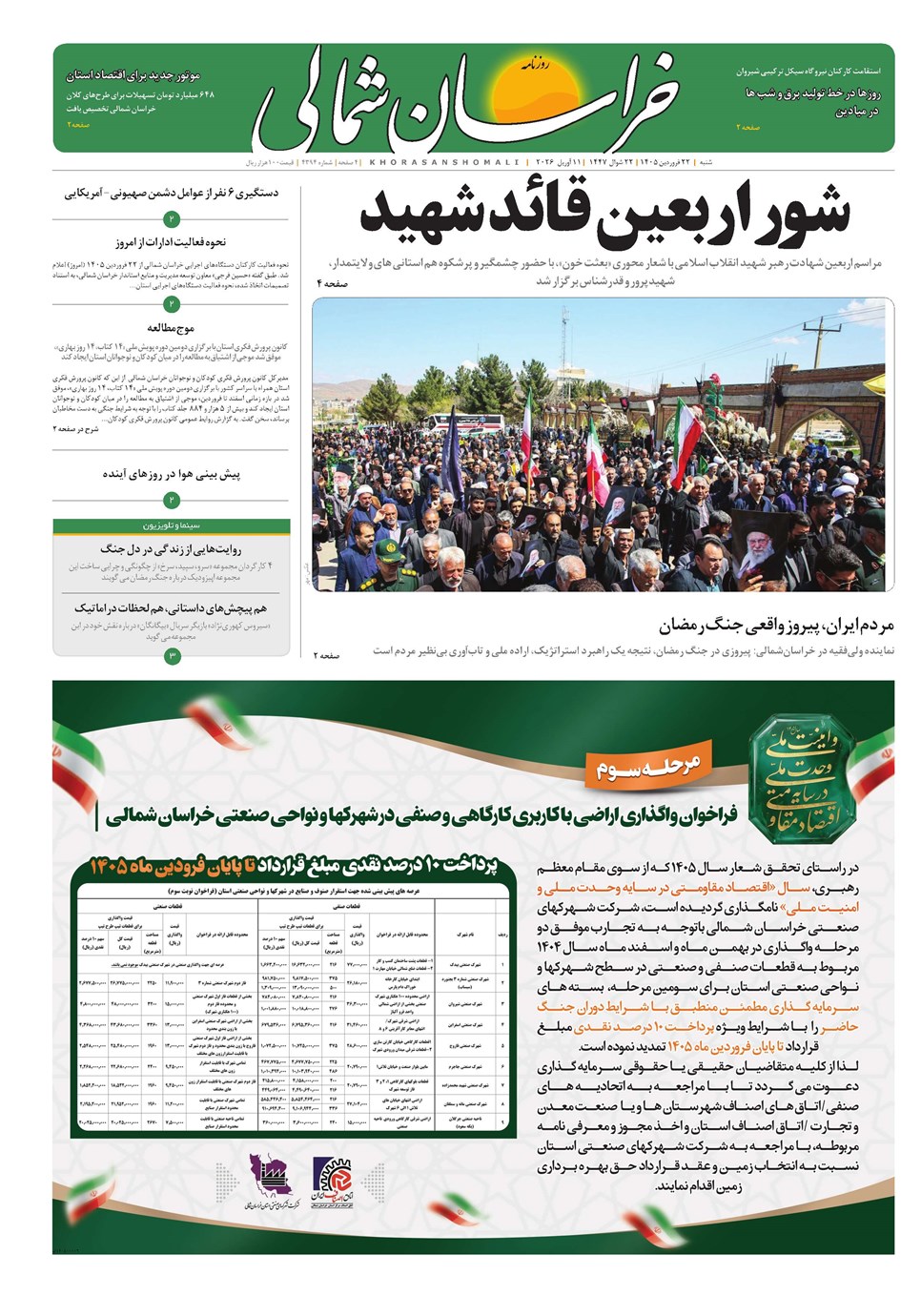 روزنامه تاریخ ۲۲ فروردین ۱۴۰۵